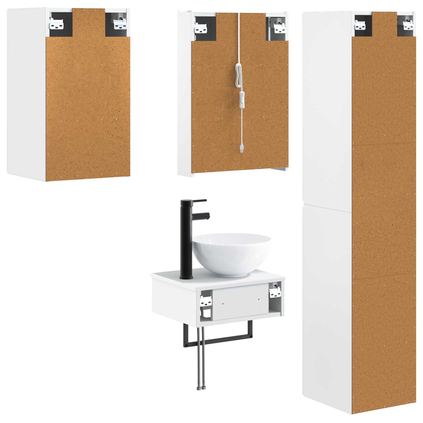 Baderomsinnredningssett 5 pcs Hvit Konstruert tre og glass