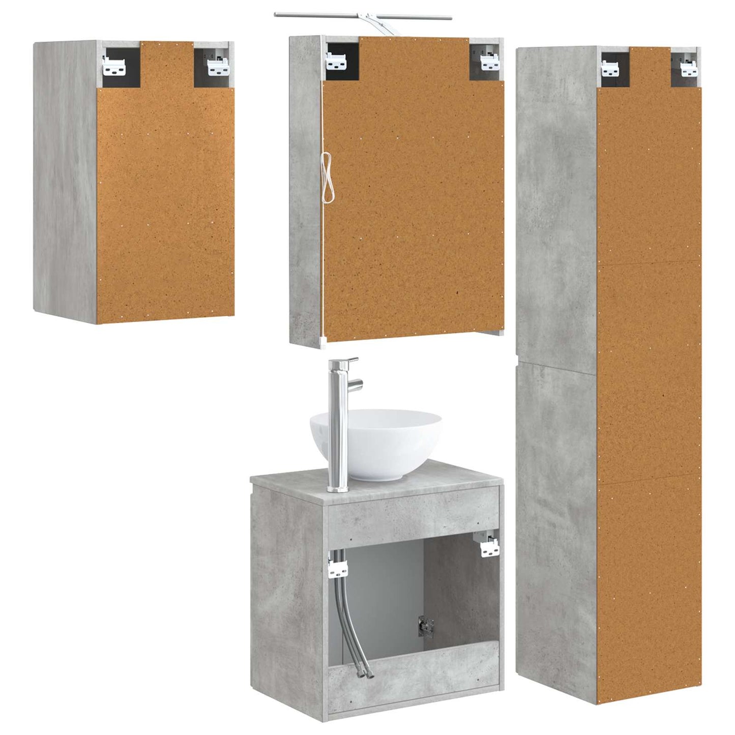 Baderomsskapsett 5 pcs Betonggrå 50 x 14,5 x 70 cm