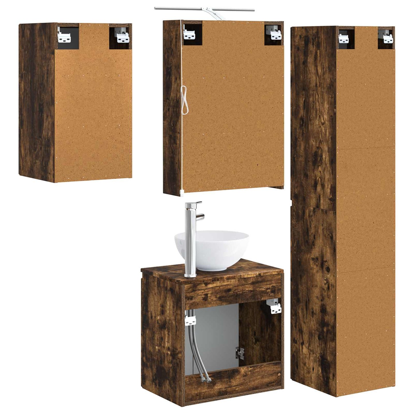 Baderomsskapsett 5 pcs Røkt Eik 50 x 14,5 x 70 cm