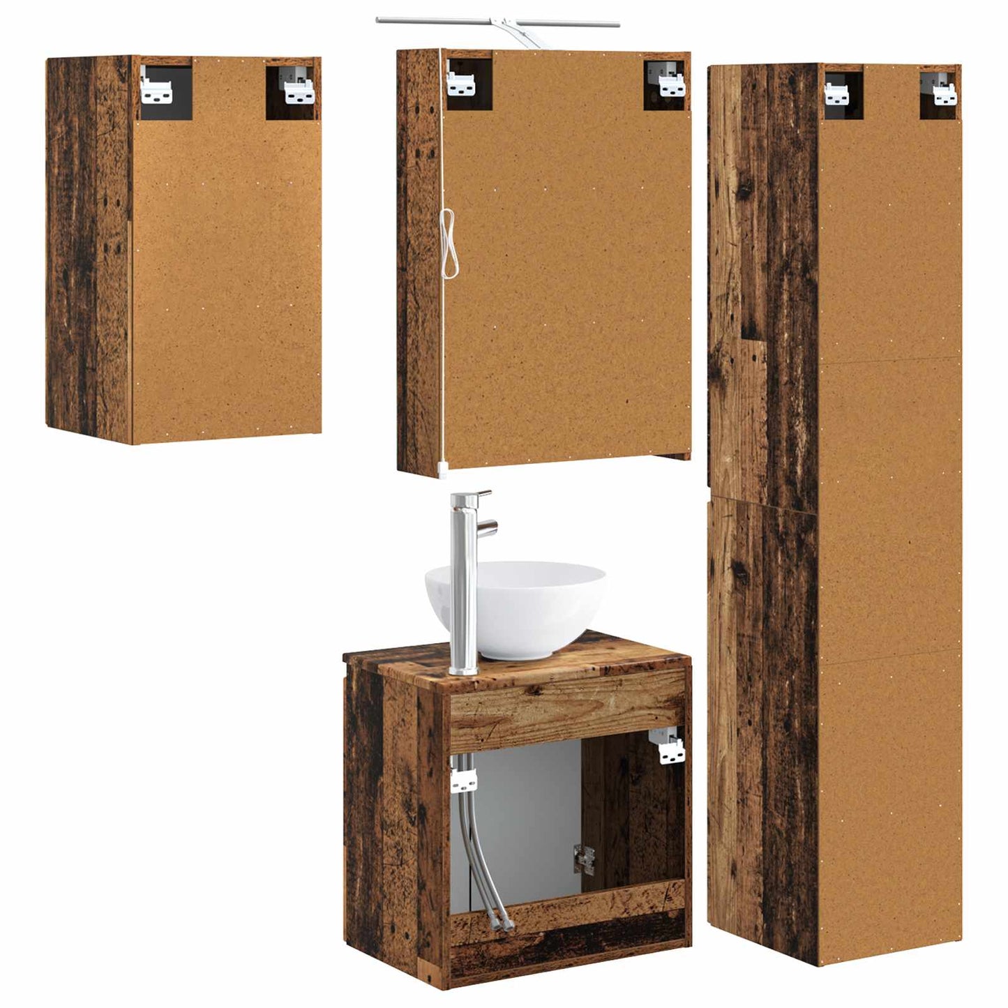 Baderomsskapsett 5 pcs Gammelt tre 50 x 14,5 x 70 cm