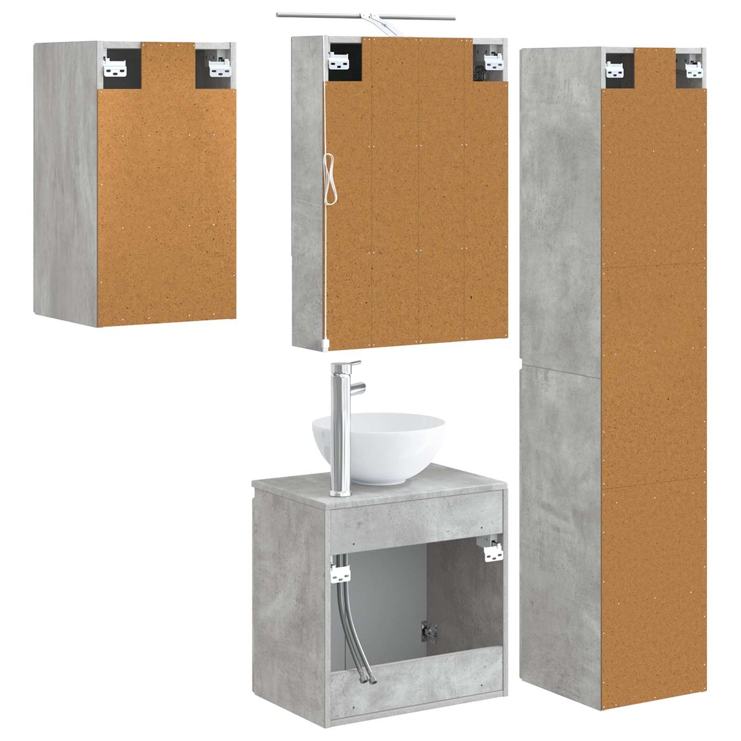 Baderomsskapsett 5 pcs Betonggrå 50 x 14,5 x 70 cm
