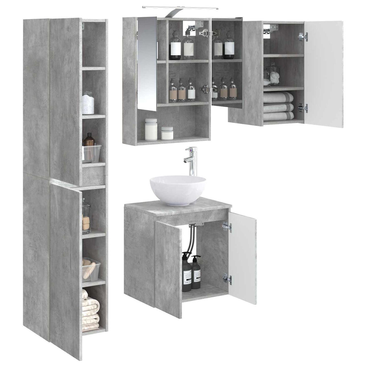 Baderomsskapsett 5 pcs Betonggrå 50 x 14,5 x 70 cm