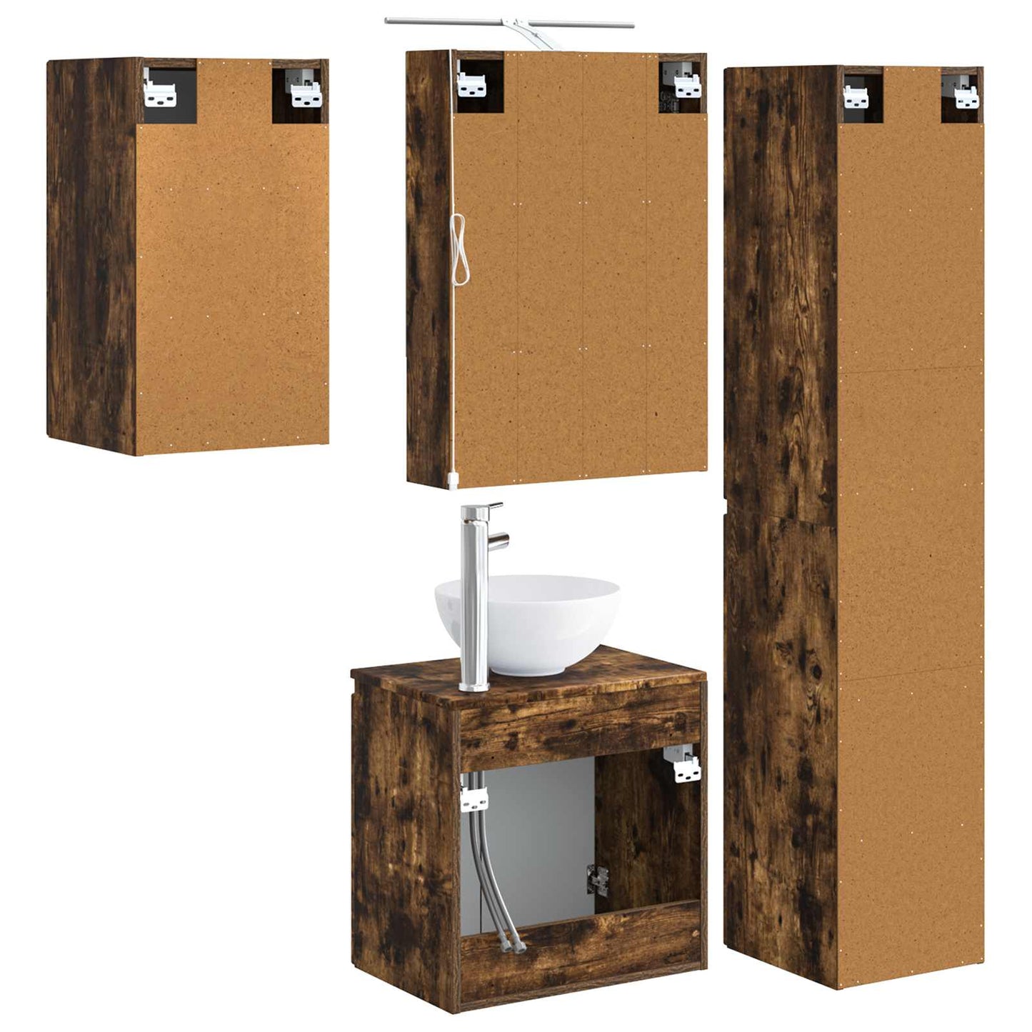 Baderomsskapsett 5 pcs Røkt Eik 50 x 14,5 x 70 cm