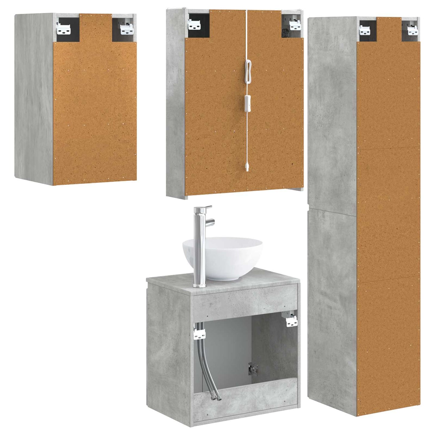 Baderomsskapsett 5 pcs Betonggrå 53 x 15,5 x 70 cm