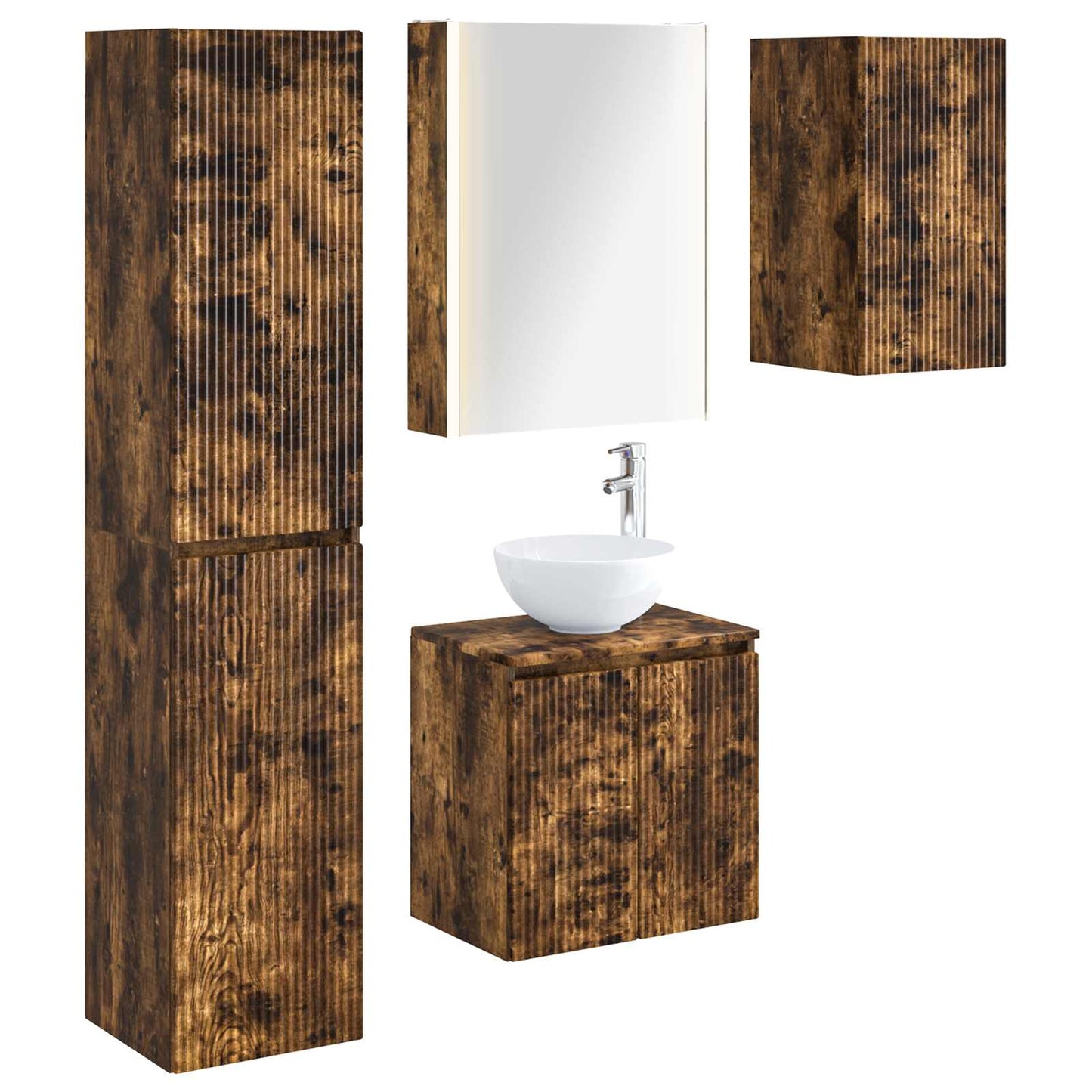 Baderomsskapsett 5 pcs Røkt Eik 53 x 15,5 x 70 cm