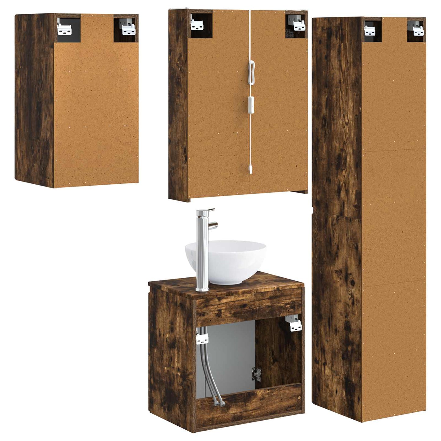 Baderomsskapsett 5 pcs Røkt Eik 53 x 15,5 x 70 cm