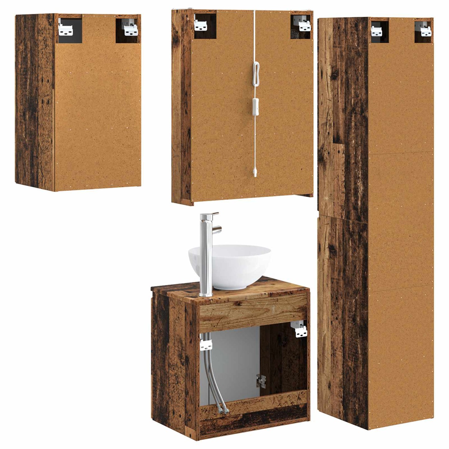 Baderomsskapsett 5 pcs Gammelt tre 53 x 15,5 x 70 cm