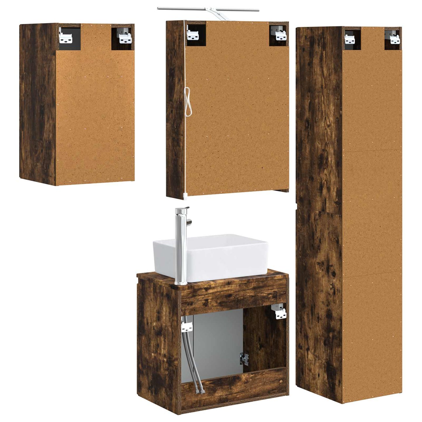 Baderomsskapsett 5 pcs Røkt Eik 50 x 14,5 x 70 cm