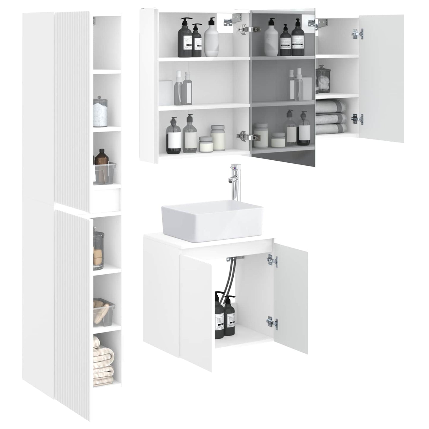 Baderomsskapsett 5 pcs Hvit 53 x 15,5 x 70 cm Konstruert tre