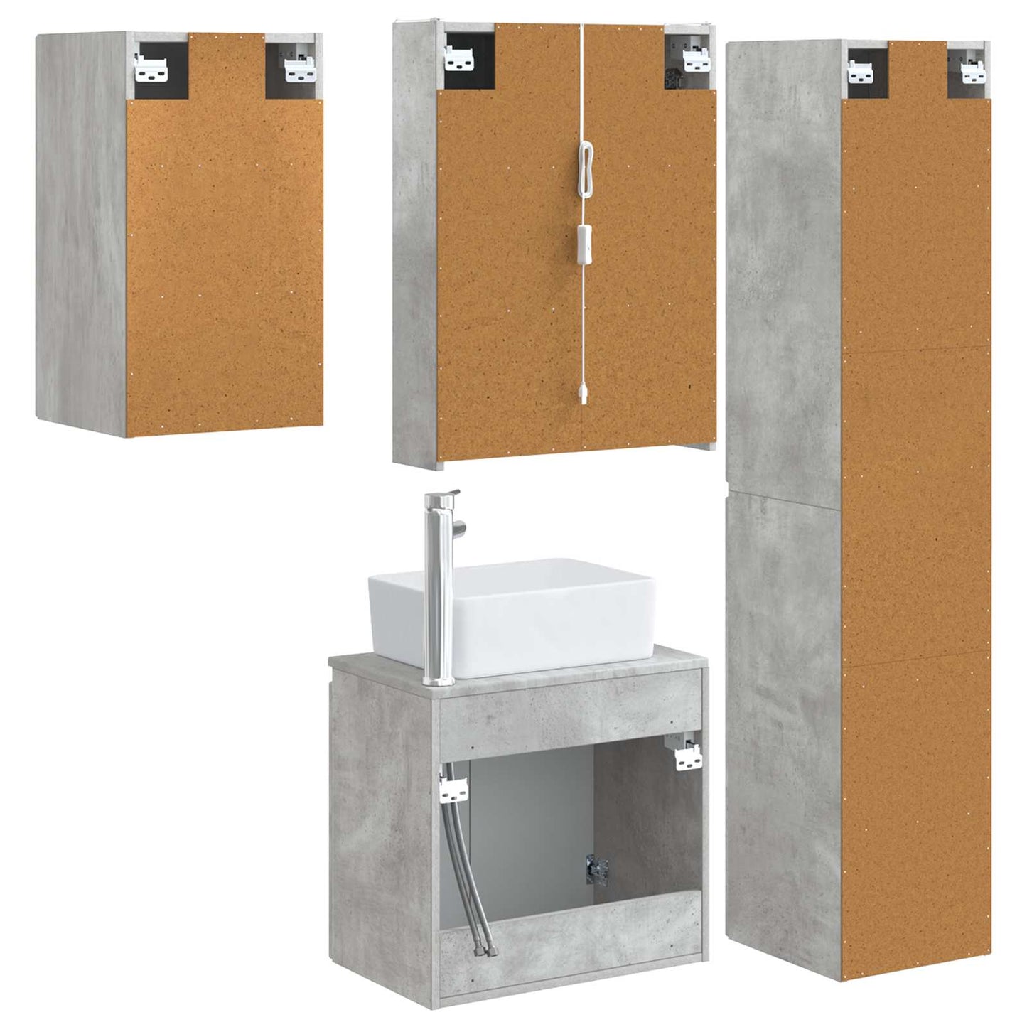 Baderomsskapsett 5 pcs Betonggrå 53 x 15,5 x 70 cm