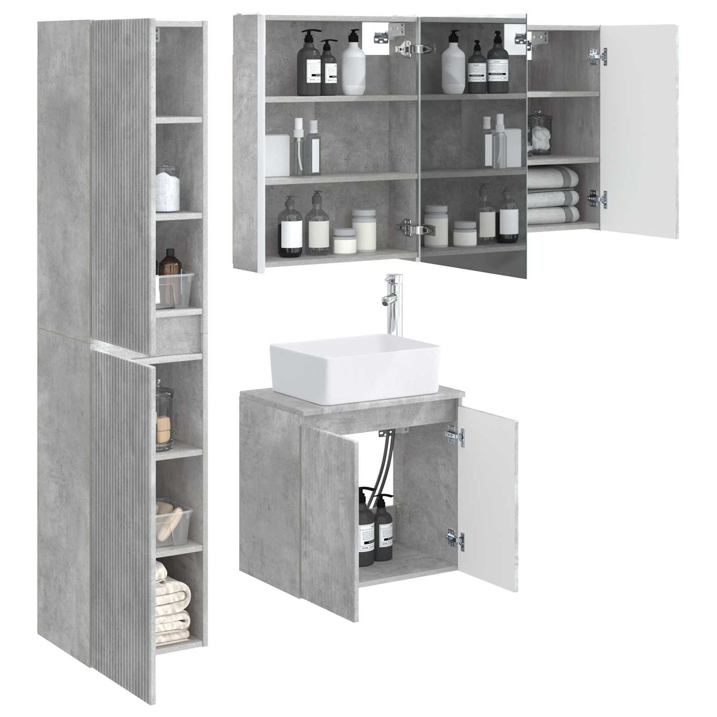 Baderomsskapsett 5 pcs Betonggrå 53 x 15,5 x 70 cm