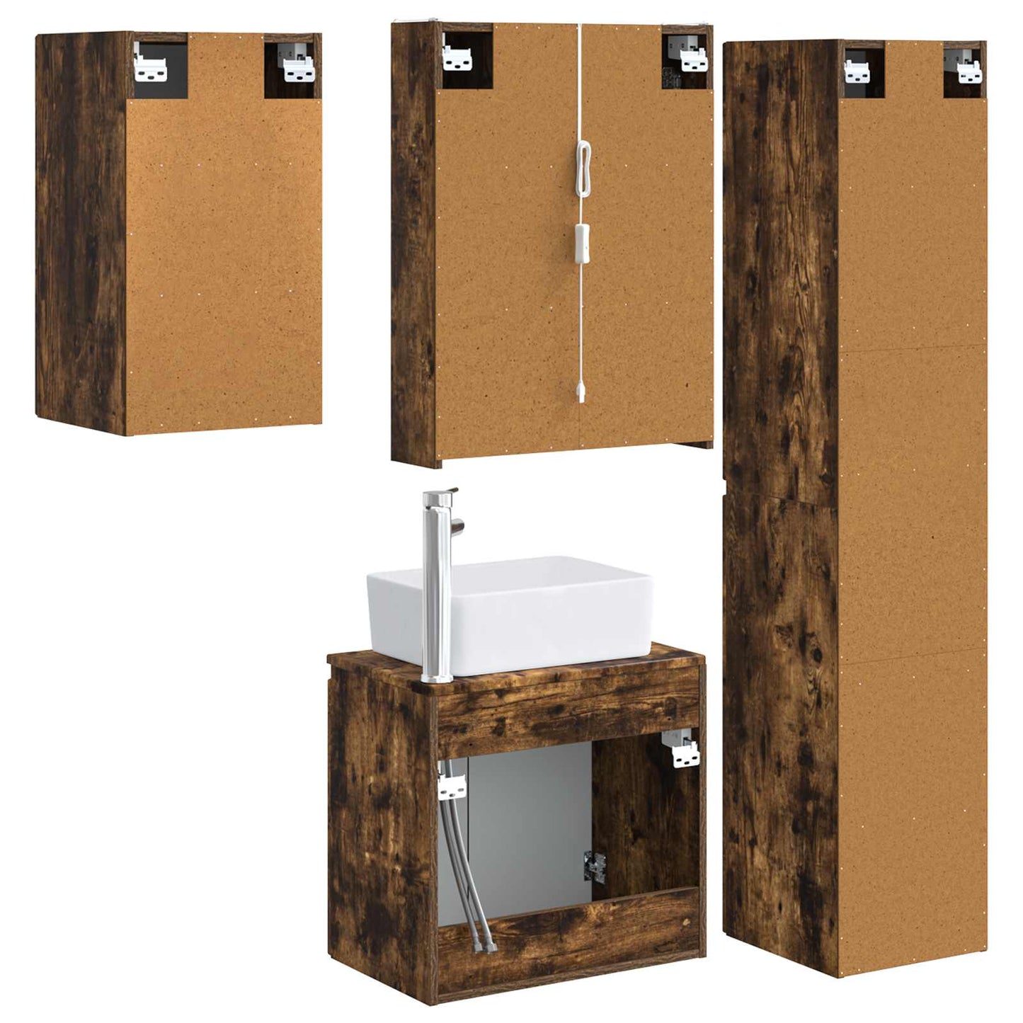 Baderomsskapsett 5 pcs Røkt Eik 53 x 15,5 x 70 cm