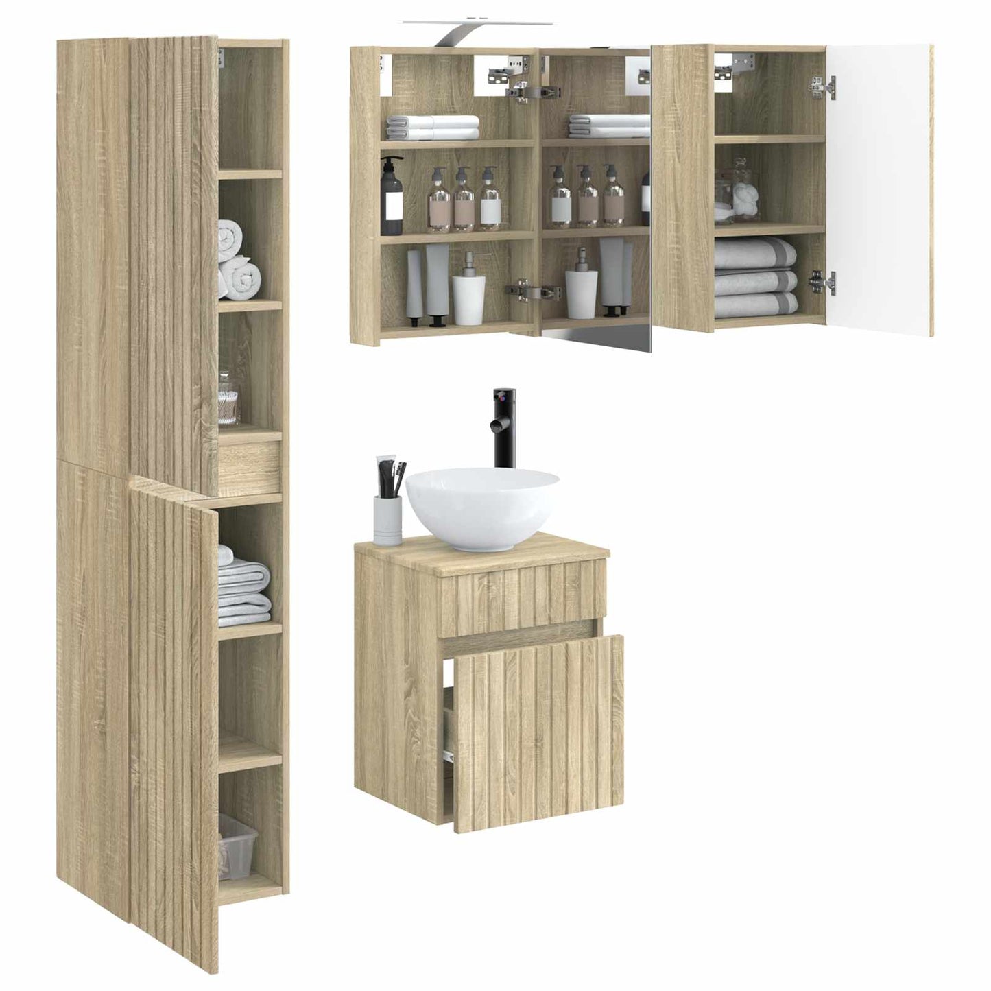 Baderomsskapsett 5 pcs Sonoma eik 40 x 10,5 x 60,5 cm