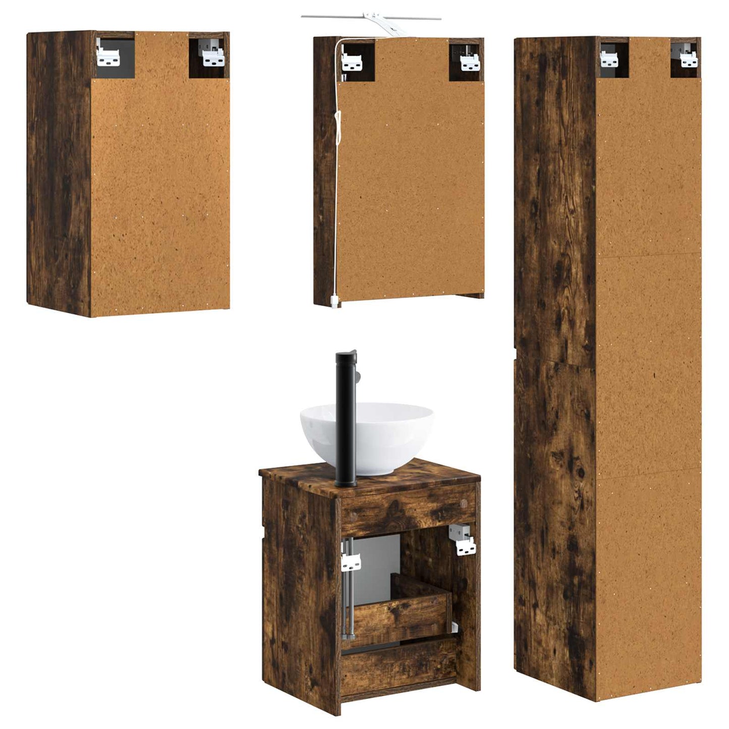 Baderomsskapsett 5 pcs Røkt Eik 40 x 10,5 x 60,5 cm