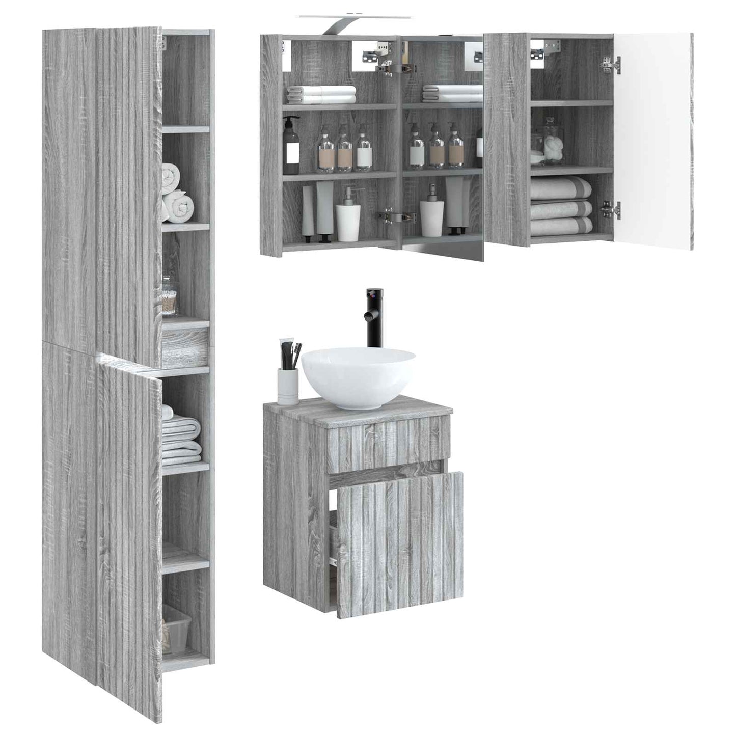Baderomsskapsett 5 pcs Grå Sonoma 40 x 10,5 x 60,5 cm