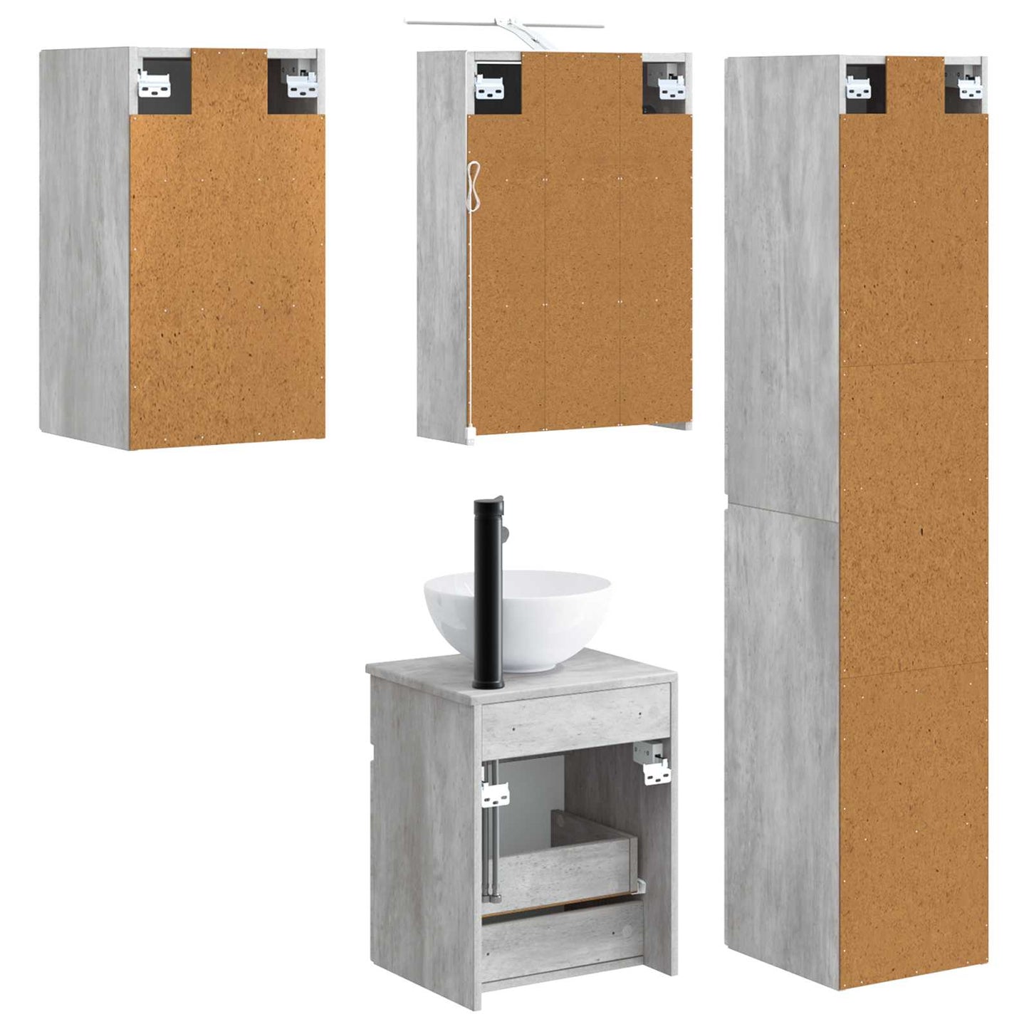Baderomsskapsett 5 pcs Betonggrå 43 x 16 x 62,5 cm