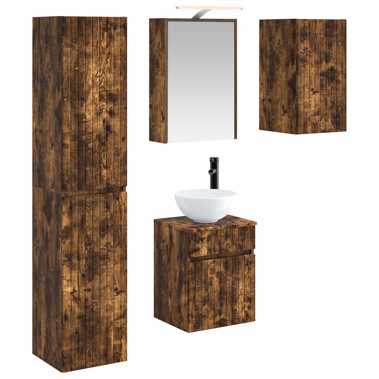 Baderomsskapsett 5 pcs Røkt Eik 43 x 16 x 62,5 cm