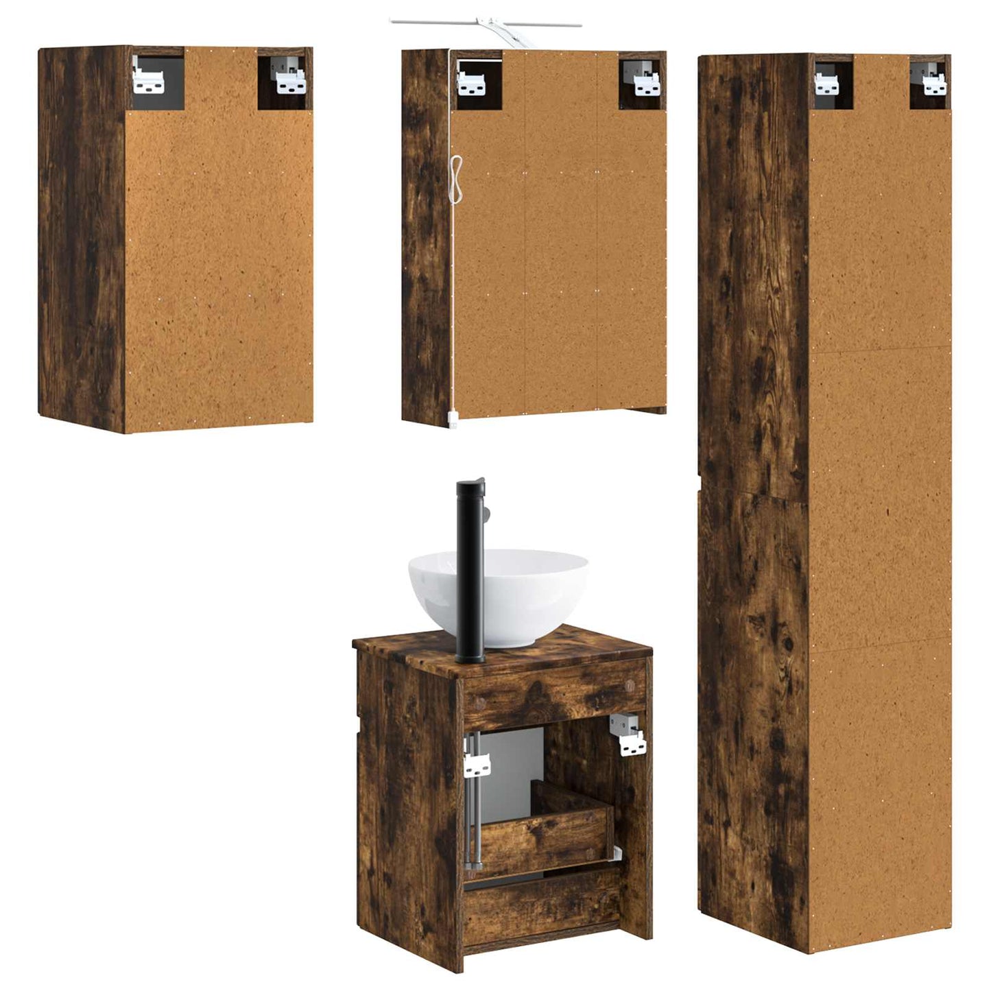Baderomsskapsett 5 pcs Røkt Eik 43 x 16 x 62,5 cm