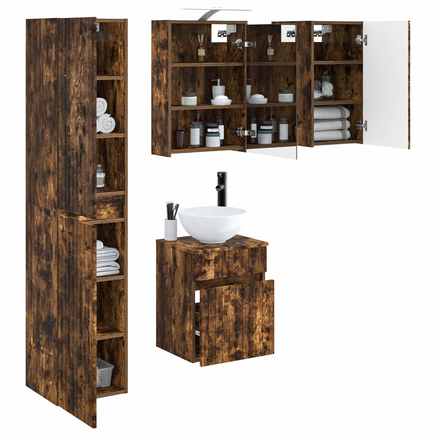 Baderomsskapsett 5 pcs Røkt Eik 43 x 16 x 62,5 cm