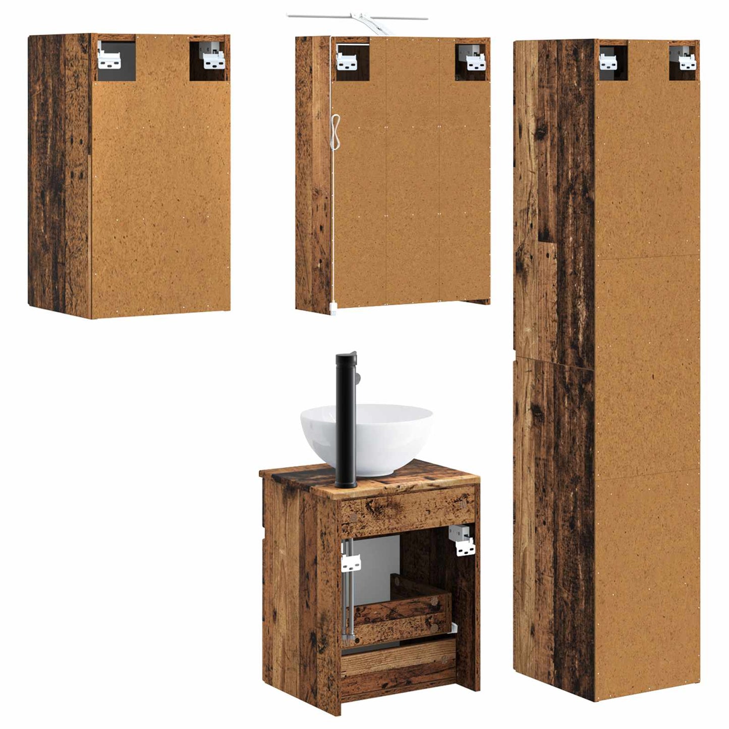Baderomsskapsett 5 pcs Gammelt tre 43 x 16 x 62,5 cm
