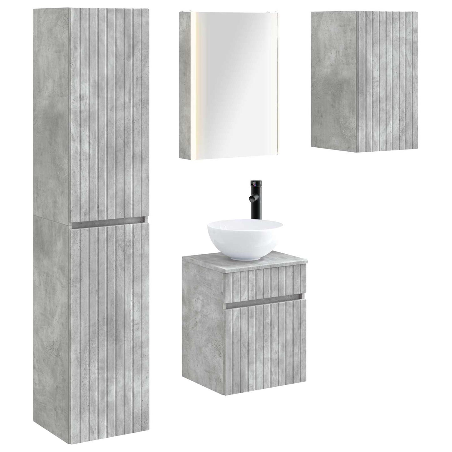 Baderomsskapsett 5 pcs Betonggrå 43 x 11,5 x 60,5 cm