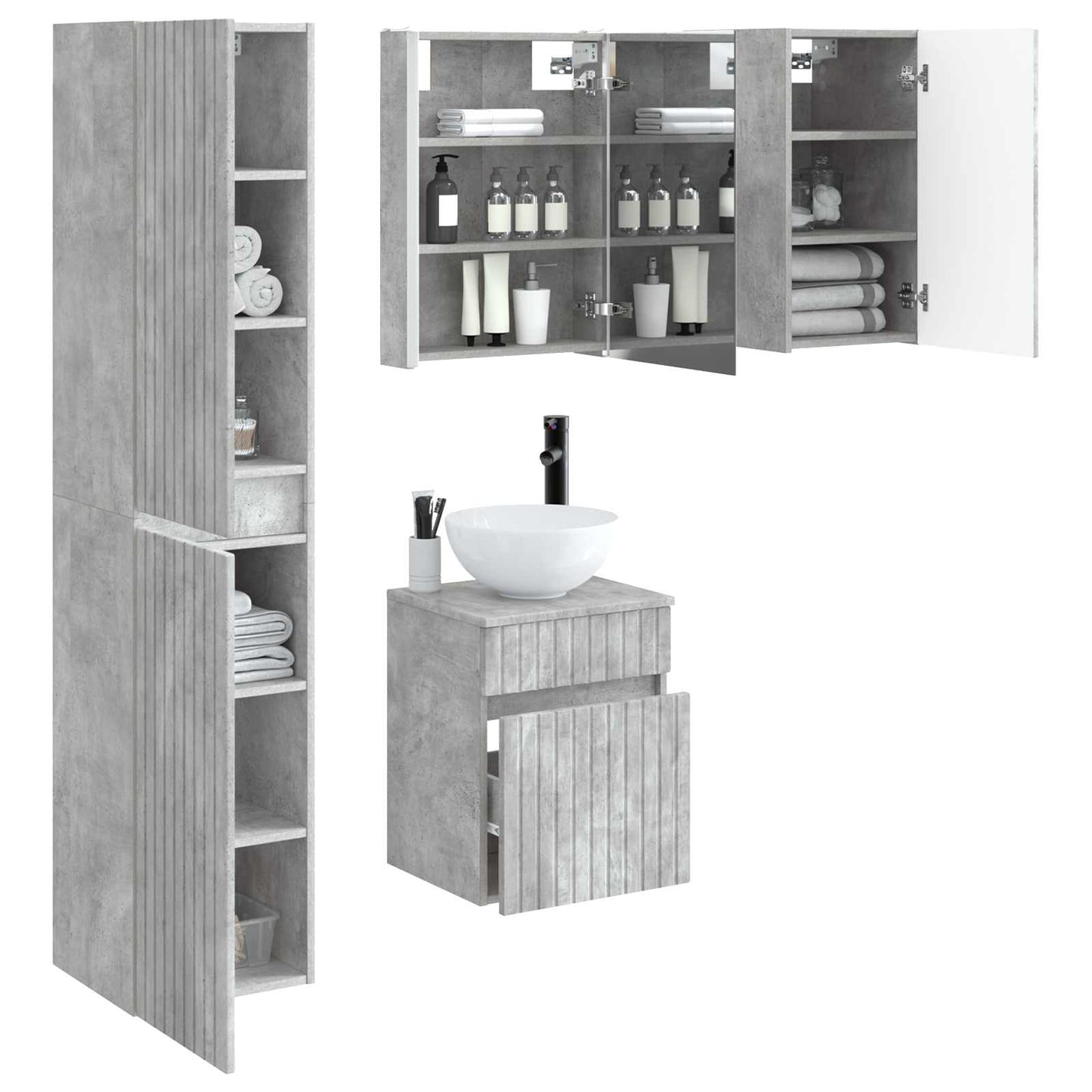 Baderomsskapsett 5 pcs Betonggrå 43 x 11,5 x 60,5 cm