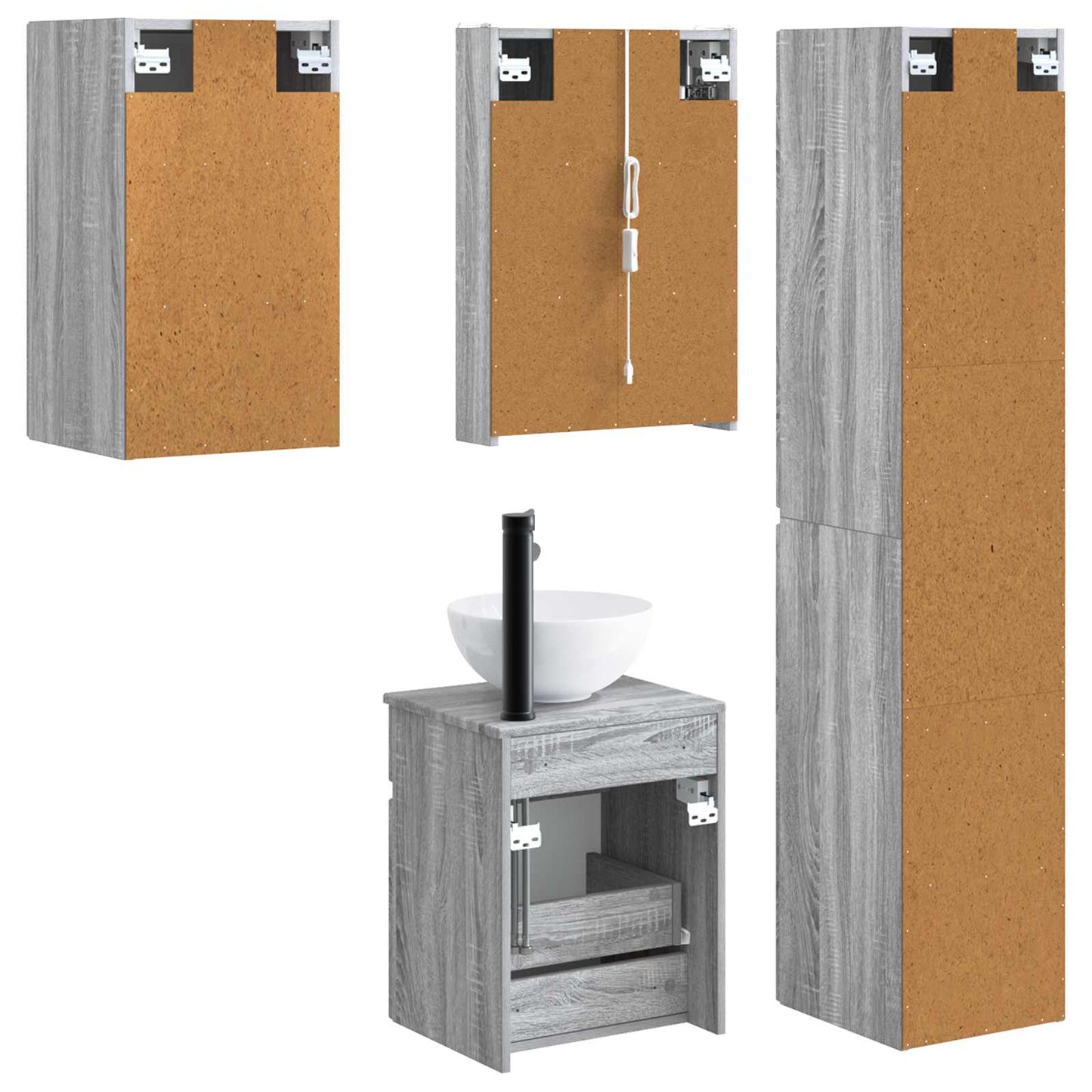 Baderomsskapsett 5 pcs Grå Sonoma 43 x 11,5 x 60,5 cm