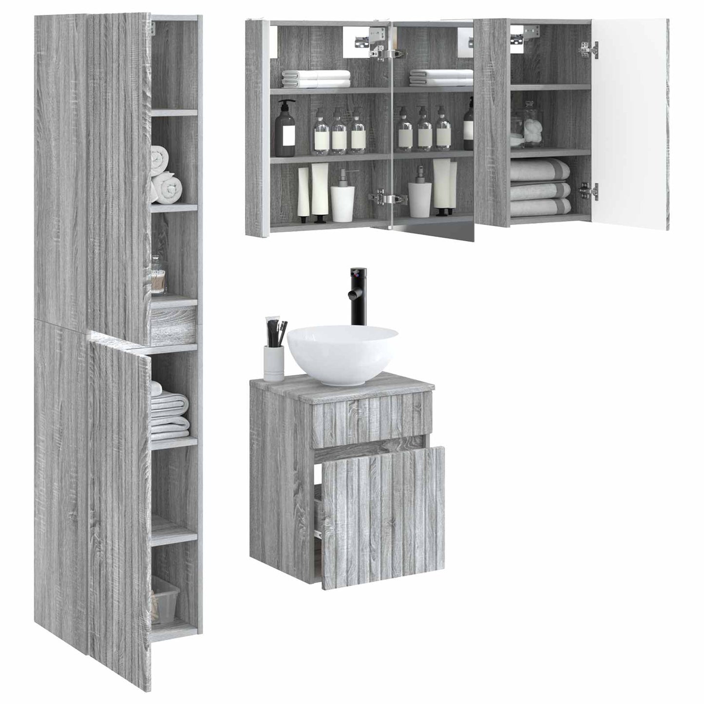 Baderomsskapsett 5 pcs Grå Sonoma 43 x 11,5 x 60,5 cm
