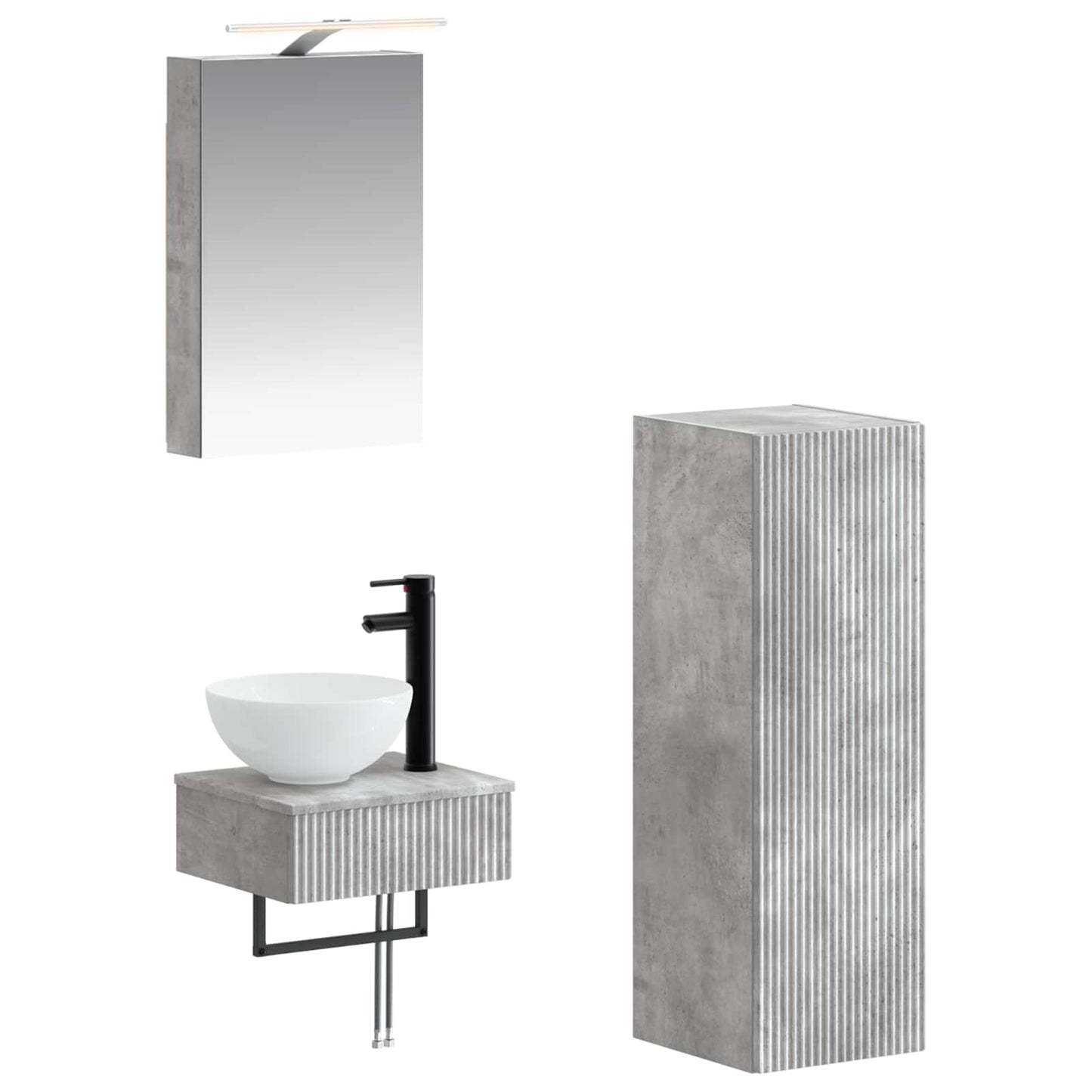 Baderomsskapsett 4 pcs Betonggrå 40 x 10,5 x 60,5 cm