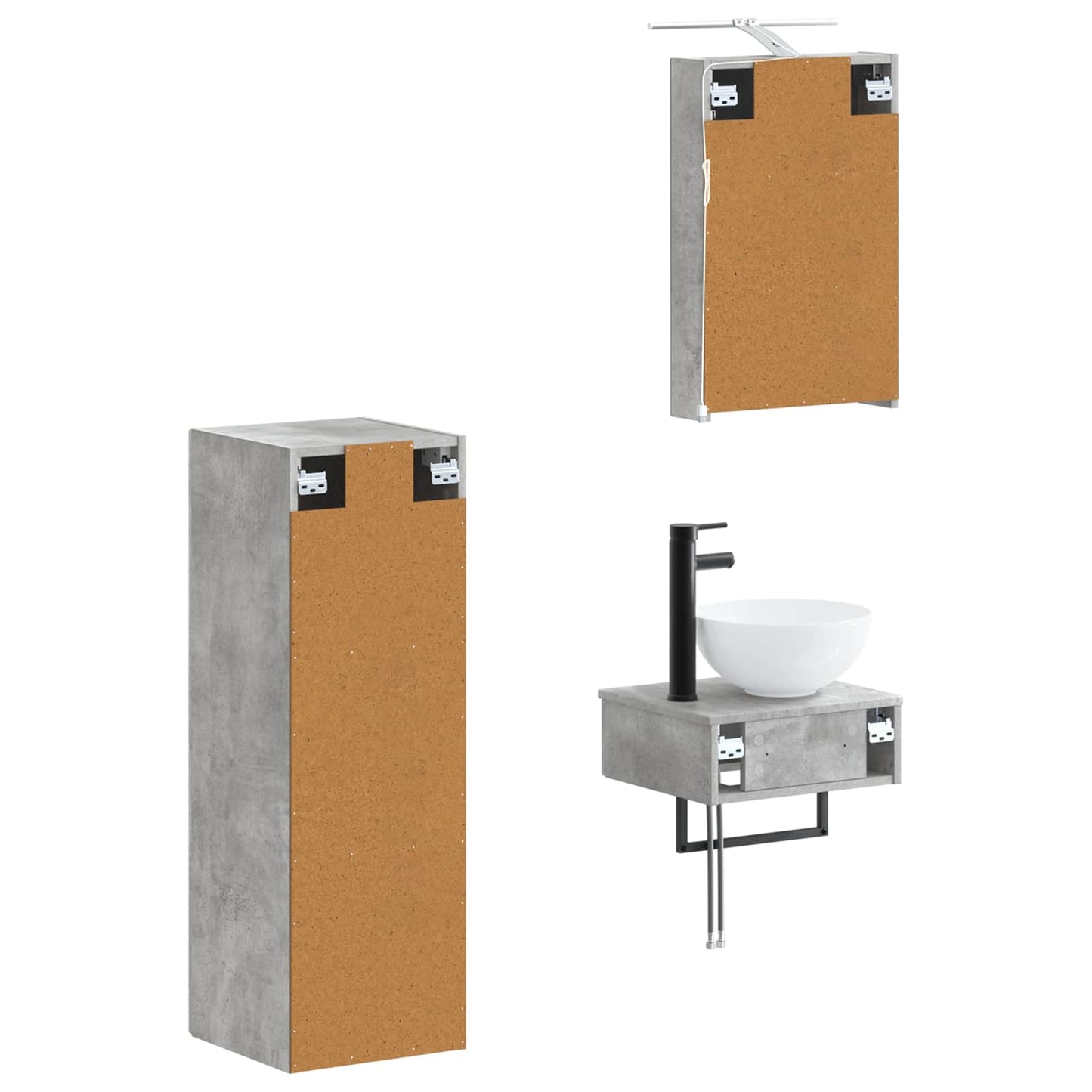 Baderomsskapsett 4 pcs Betonggrå 40 x 10,5 x 60,5 cm