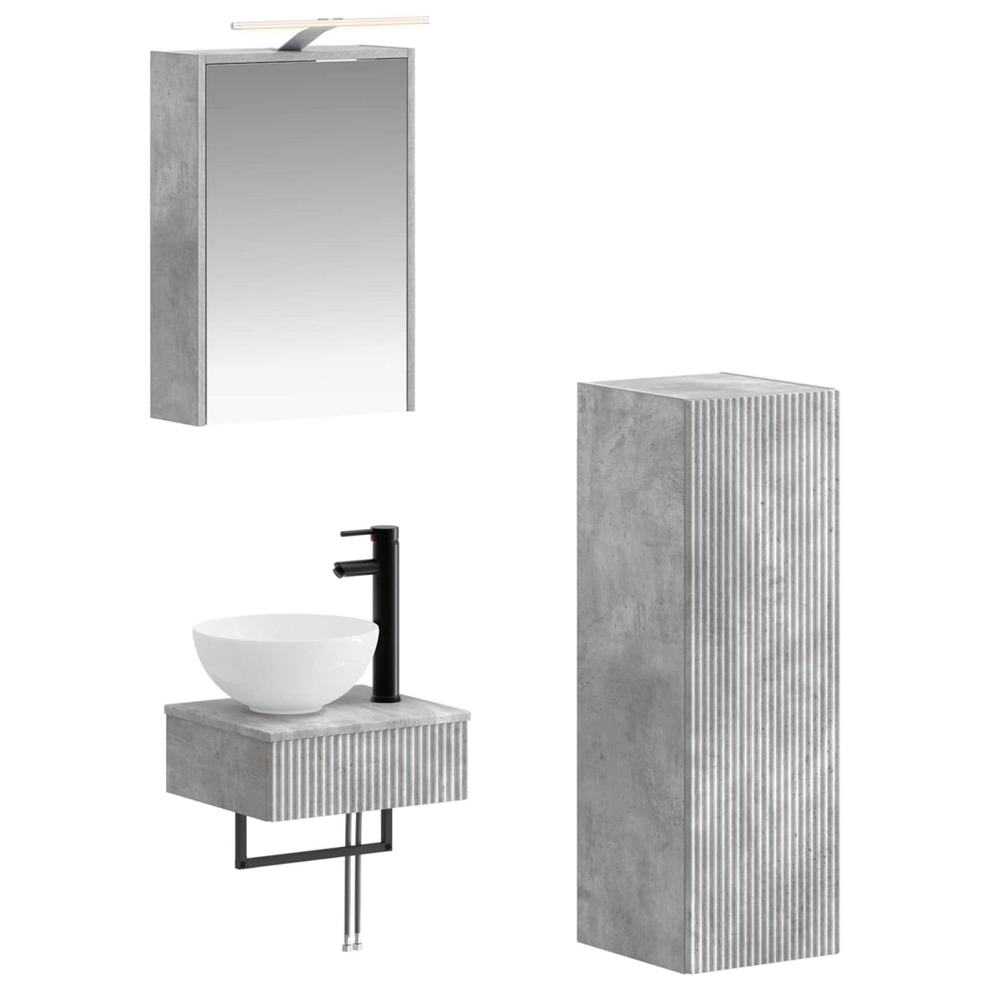 Baderomsskapsett 4 pcs Betonggrå 43 x 16 x 62,5 cm