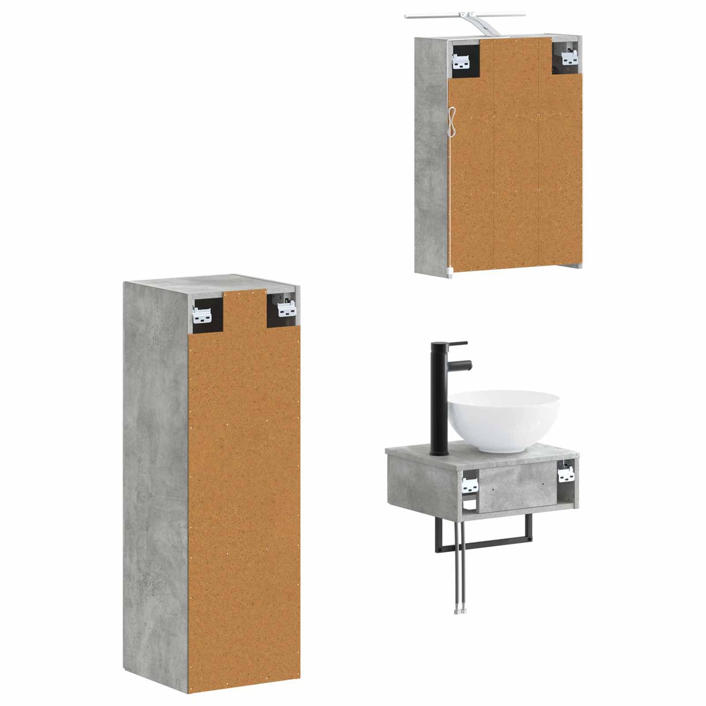 Baderomsskapsett 4 pcs Betonggrå 43 x 16 x 62,5 cm