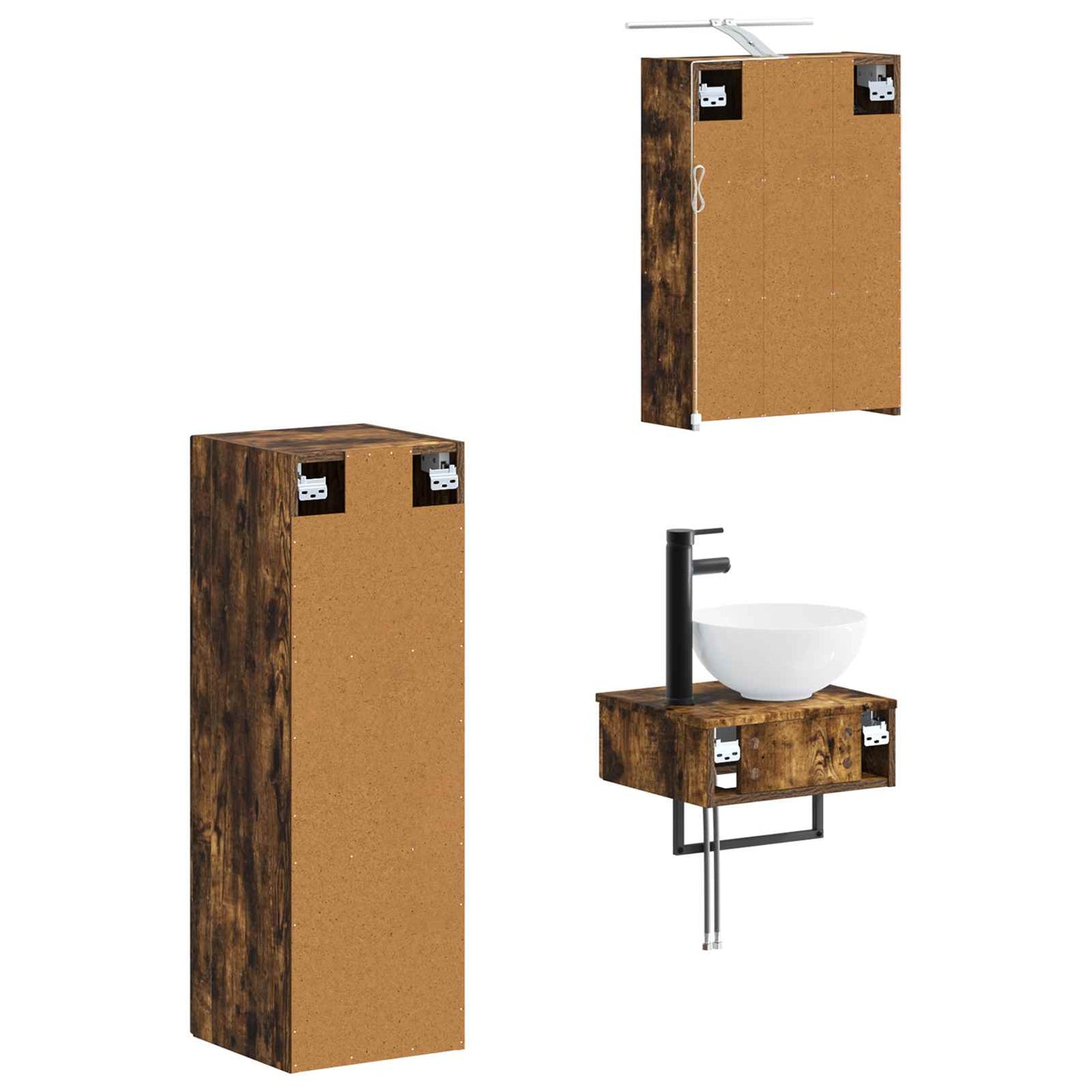 Baderomsskapsett 4 pcs Røkt Eik 43 x 16 x 62,5 cm