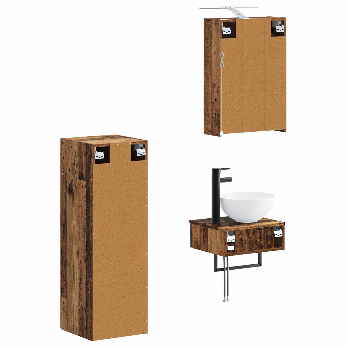 Baderomsskapsett 4 pcs Gammelt tre 43 x 16 x 62,5 cm