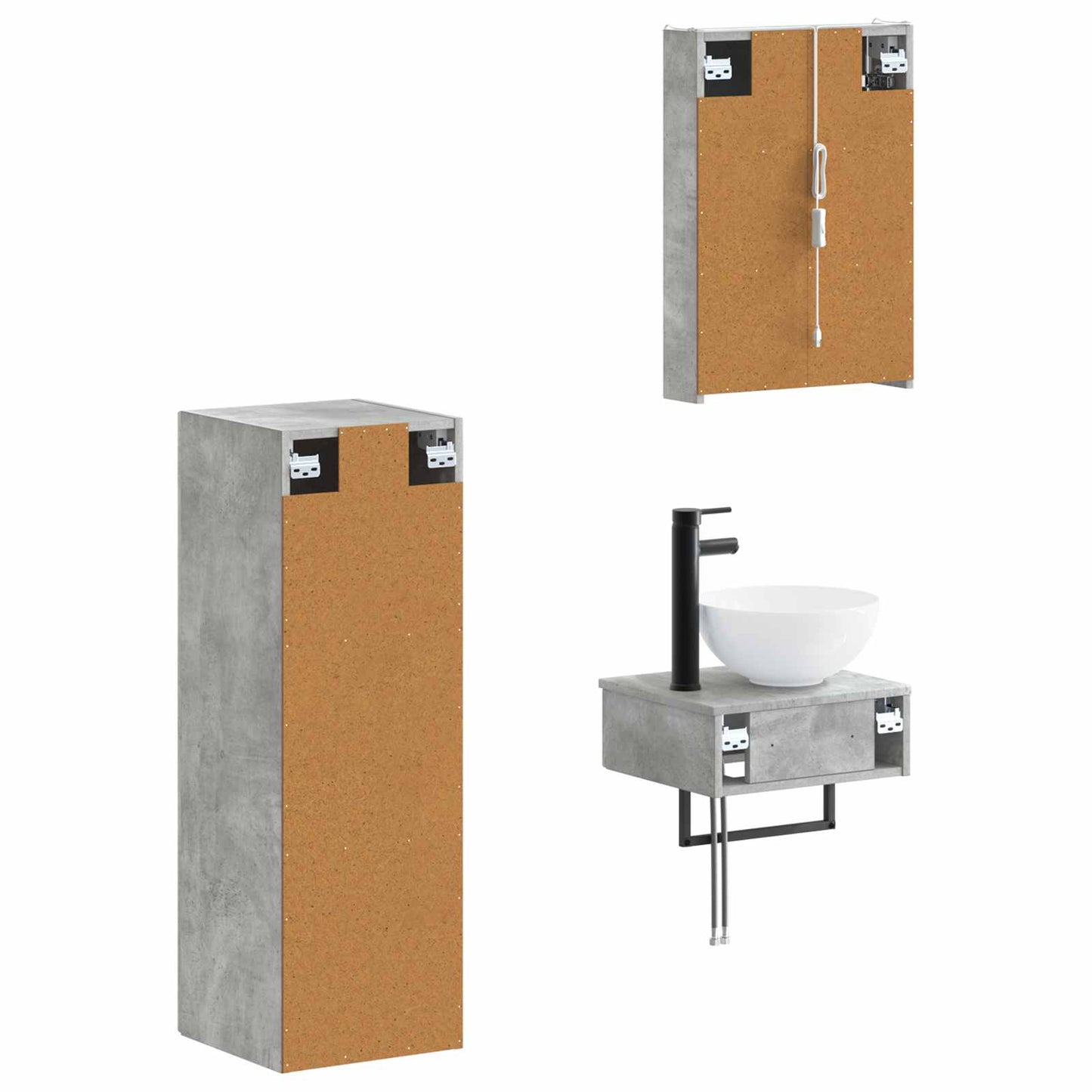Baderomsskapsett 4 pcs Betonggrå 43 x 11,5 x 60,5 cm