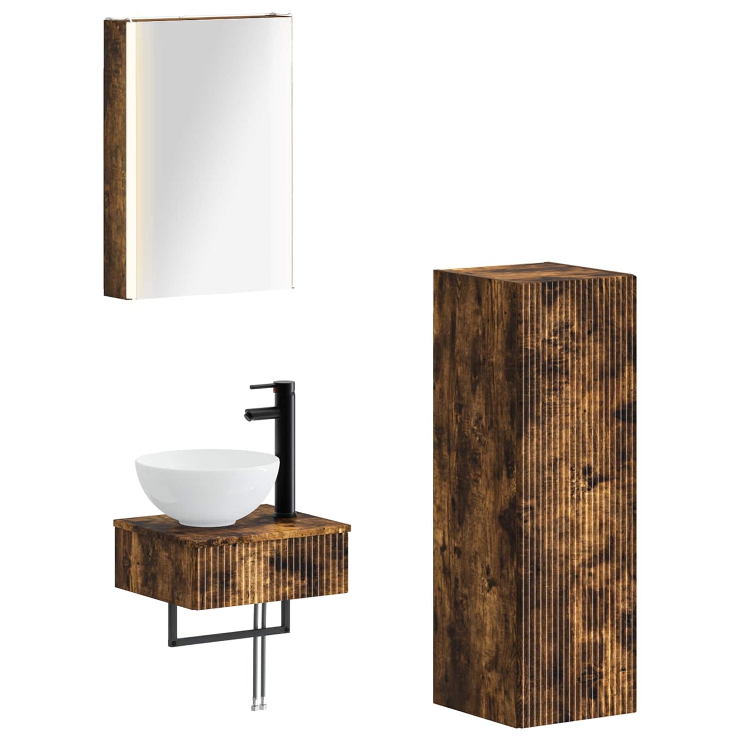 Baderomsskapsett 4 pcs Røkt Eik 43 x 11,5 x 60,5 cm