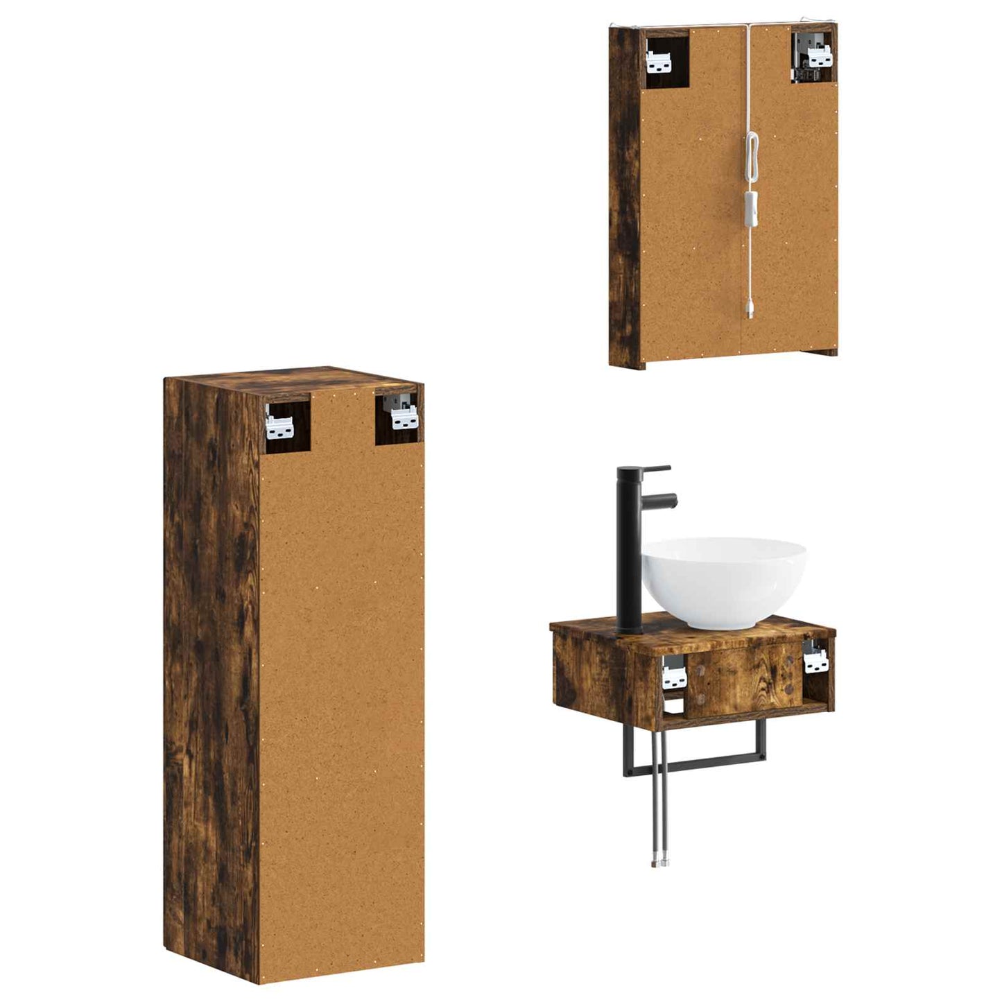 Baderomsskapsett 4 pcs Røkt Eik 43 x 11,5 x 60,5 cm