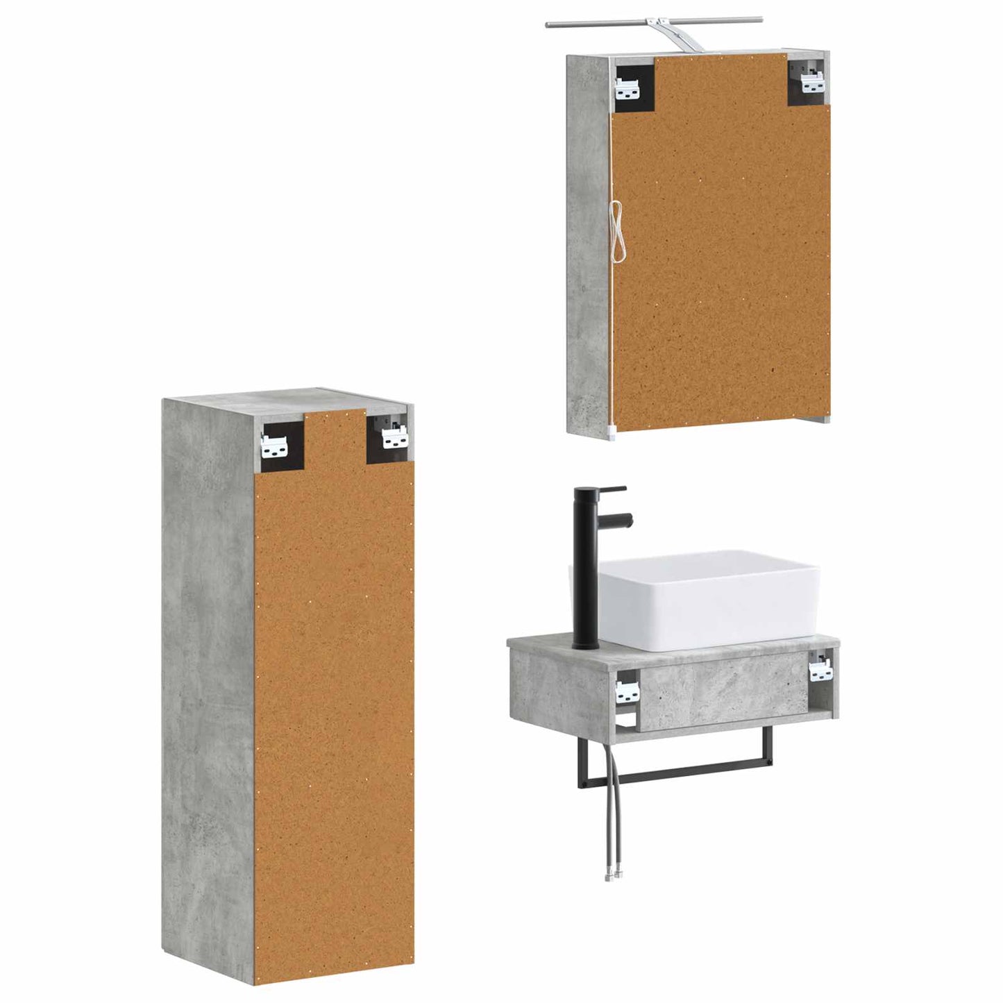 Baderomsskapsett 4 pcs Betonggrå 50 x 14,5 x 70 cm