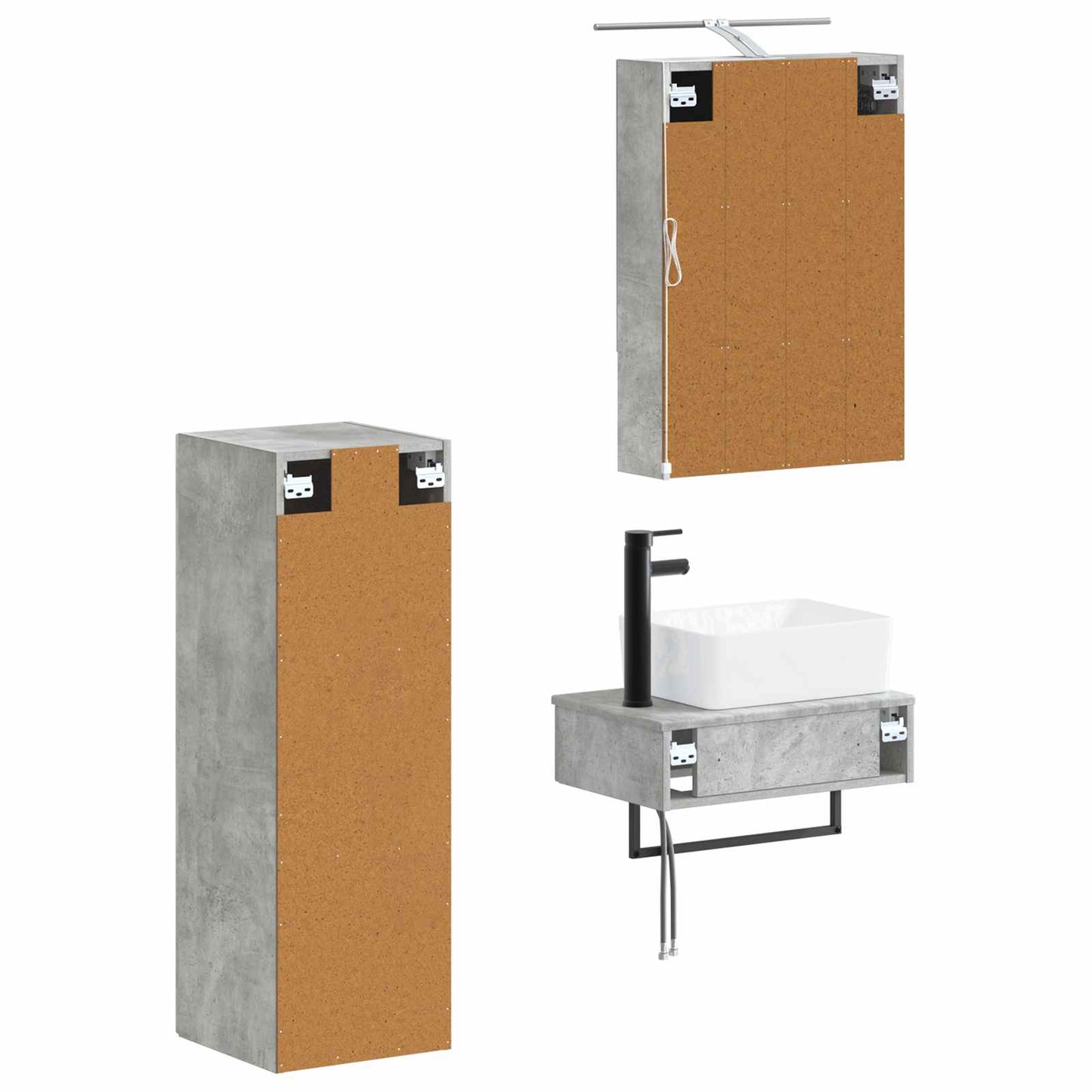 Baderomsskapsett 4 pcs Betonggrå 50 x 14,5 x 70 cm