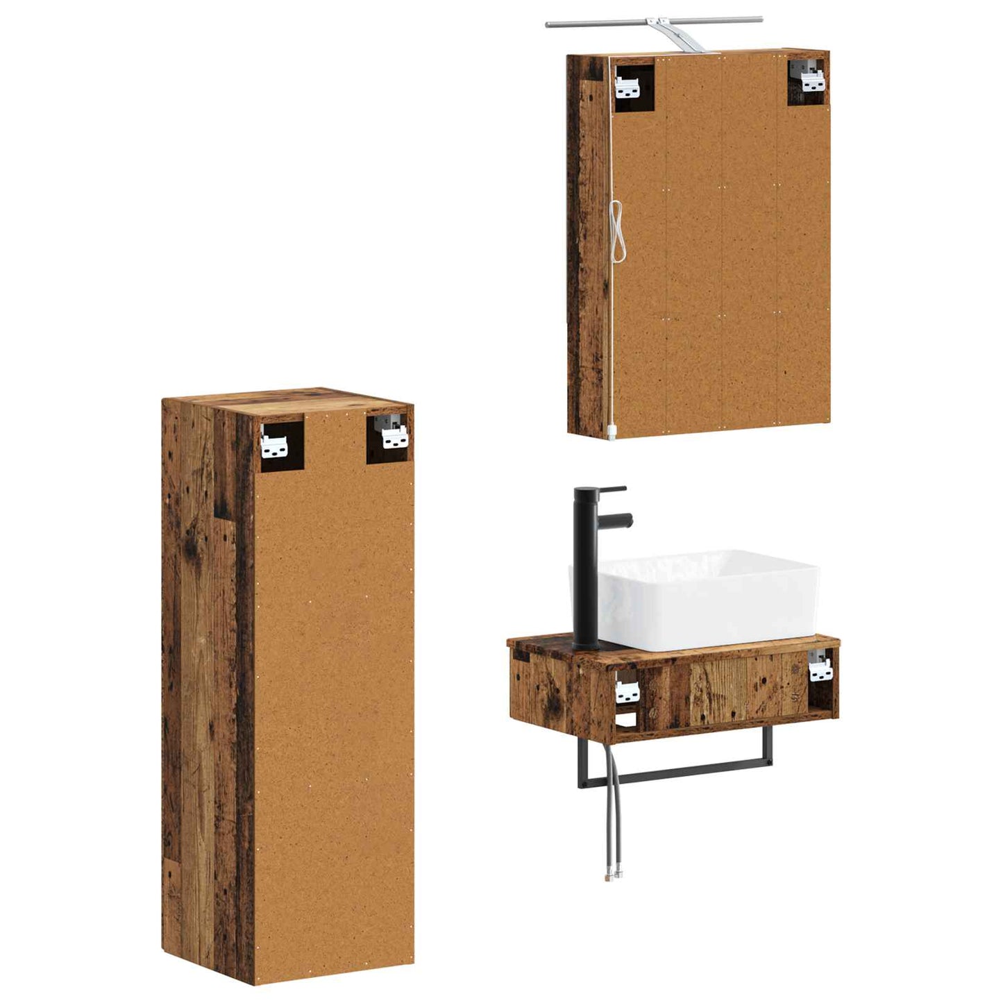 Baderomsskapsett 4 pcs Gammelt tre 50 x 14,5 x 70 cm