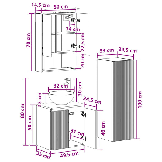 Baderomsinnredningssett 4 pcs Betonggrå Konstruert tre og glass