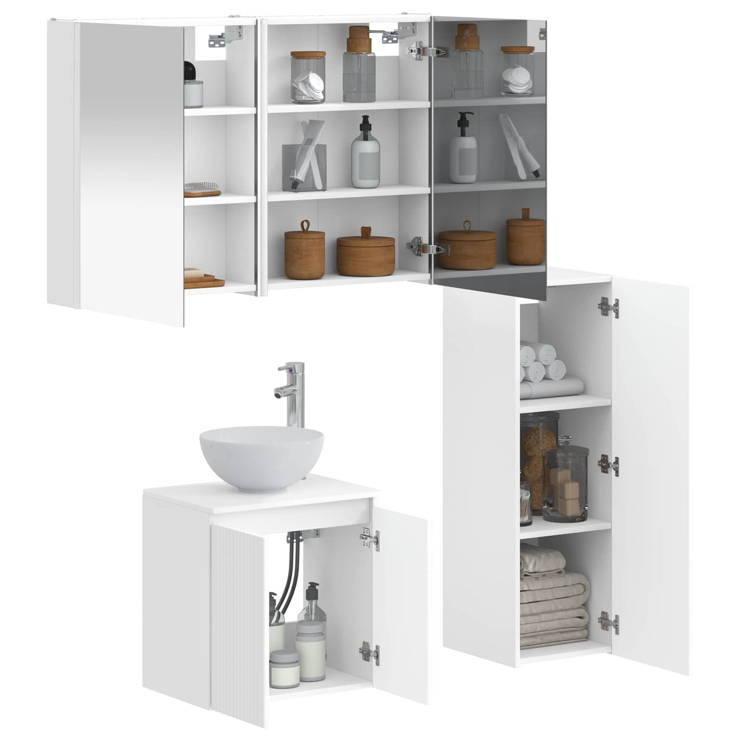 Baderomsinnredningssett 4 pcs Hvit Konstruert tre og glass