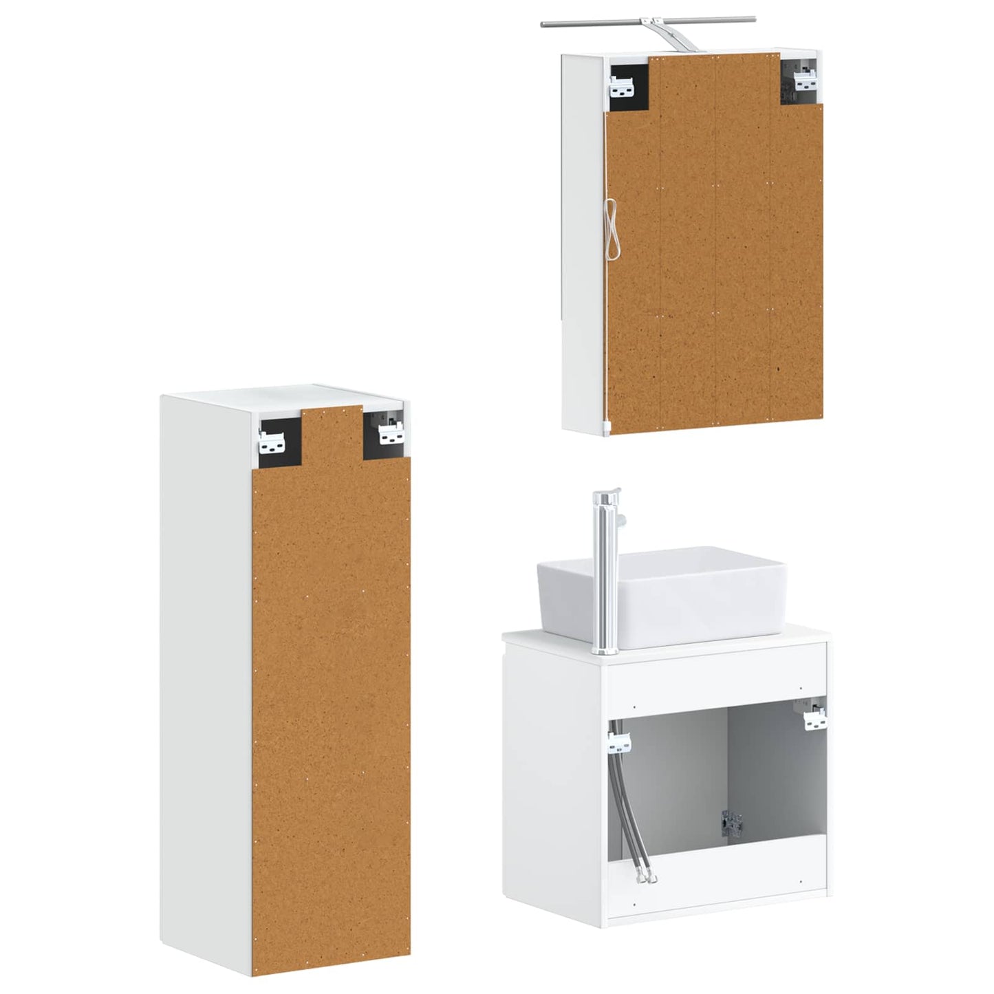Baderomsinnredningssett 4 pcs Hvit Konstruert tre og glass