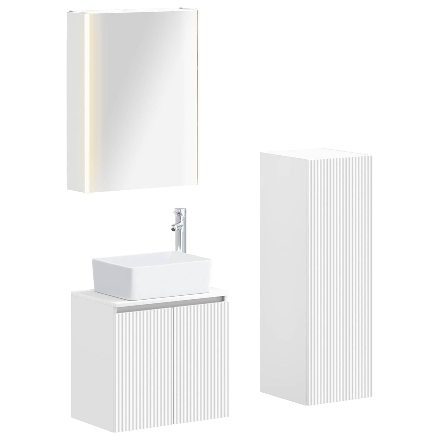 Baderomsinnredningssett 4 pcs Hvit Konstruert tre og glass
