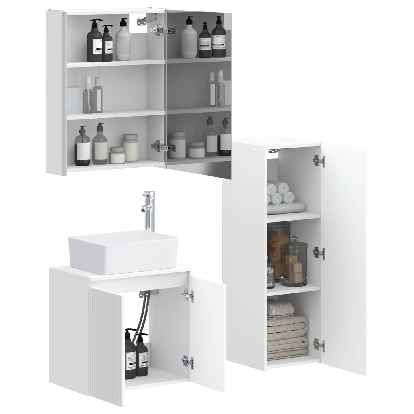 Baderomsinnredningssett 4 pcs Hvit Konstruert tre og glass
