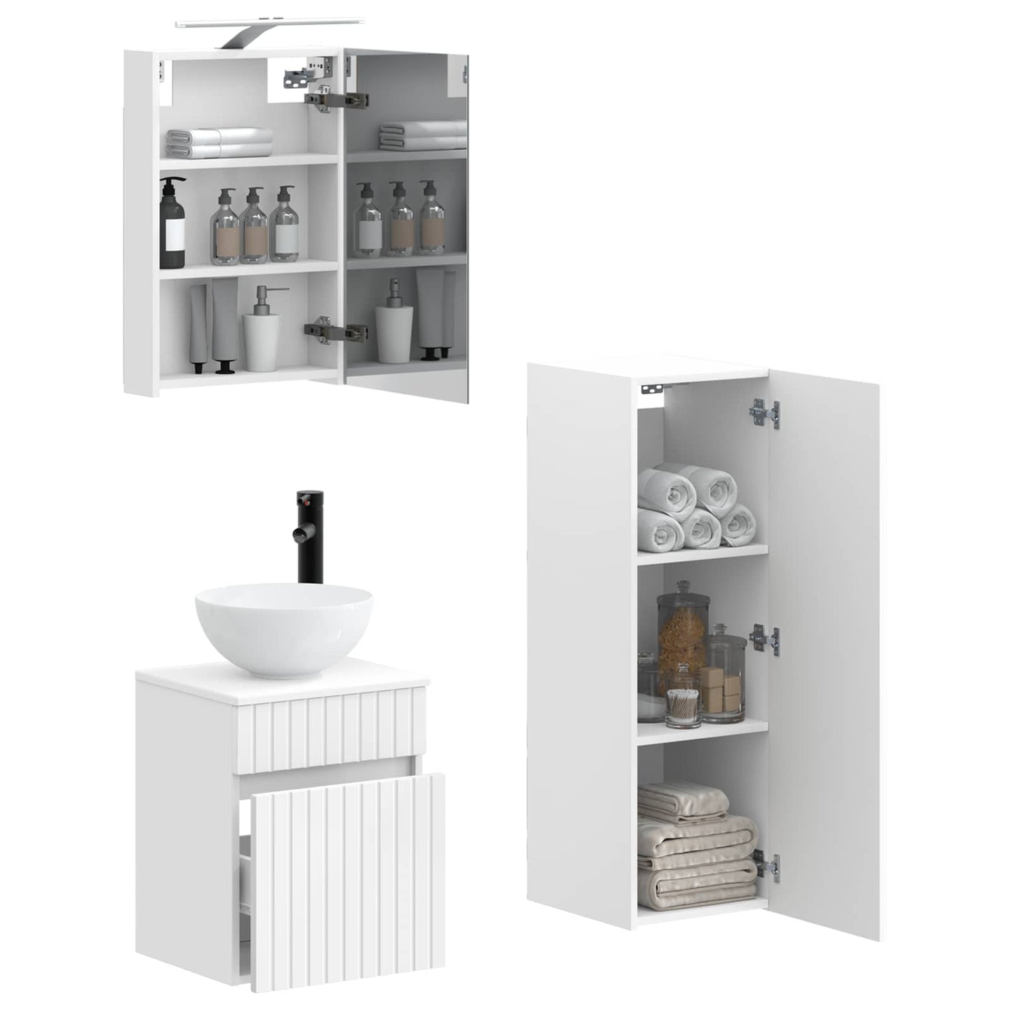 Baderomsinnredningssett 4 pcs Hvit Konstruert tre og glass