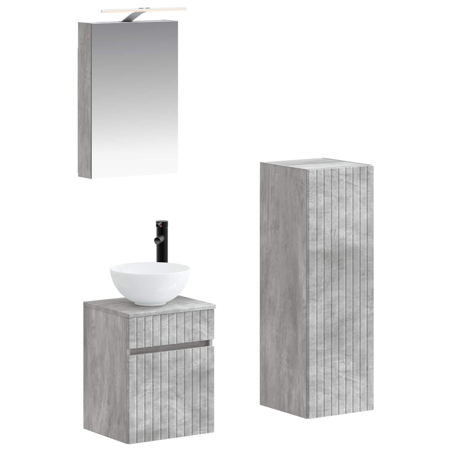 Baderomsinnredningssett 4 pcs Betonggrå Konstruert tre og glass