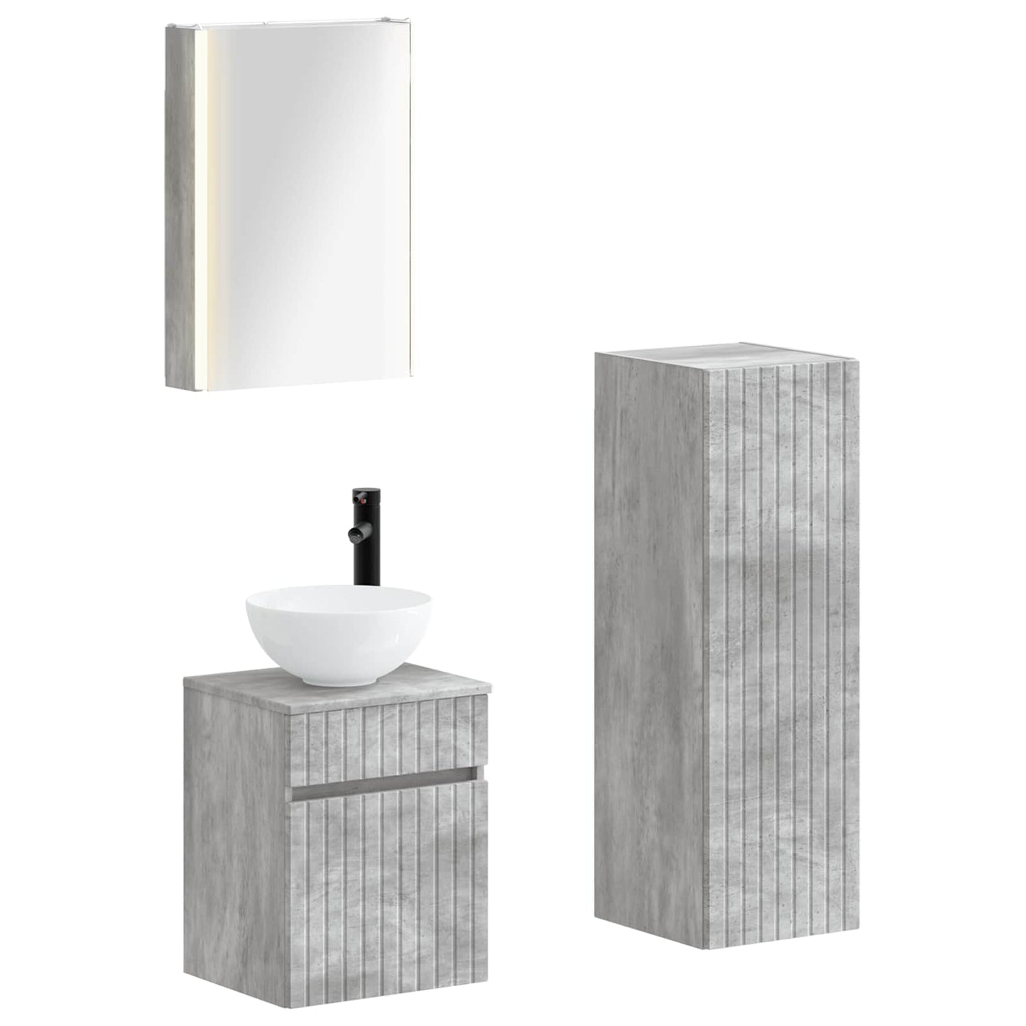 Baderomsinnredningssett 4 pcs Betonggrå Konstruert tre og glass