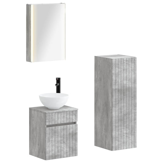 Baderomsinnredningssett 4 pcs Betonggrå Konstruert tre og glass