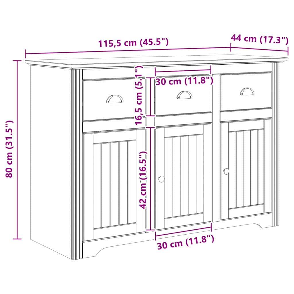 Serviesskap BODO Honning brun 115,5 x 44 x 80 cm Konstruert tre vidaXL